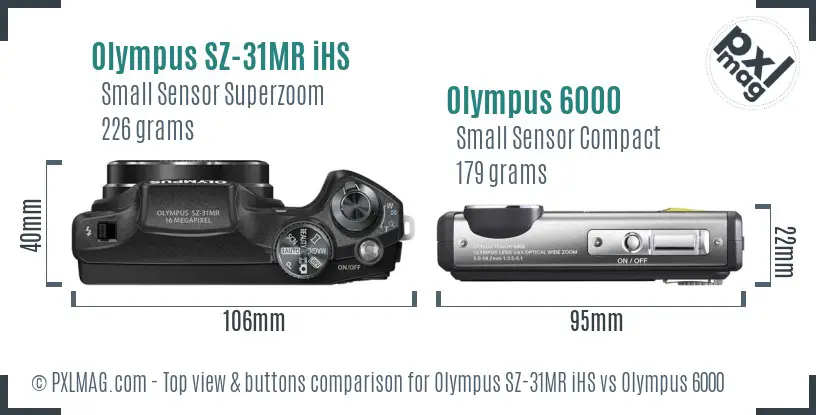 Olympus SZ-31MR iHS vs Olympus 6000 top view buttons comparison