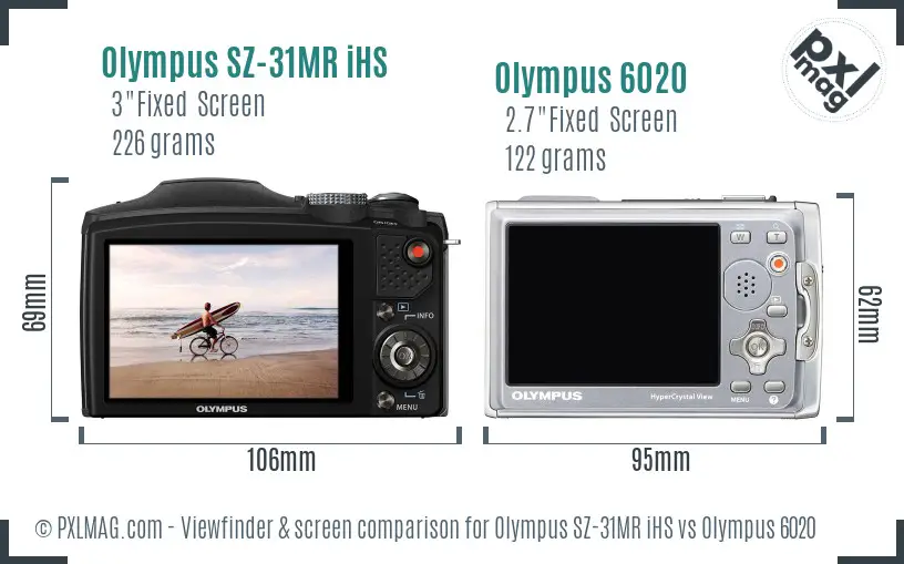 Olympus SZ-31MR iHS vs Olympus 6020 Screen and Viewfinder comparison