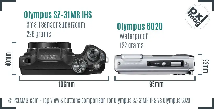 Olympus SZ-31MR iHS vs Olympus 6020 top view buttons comparison
