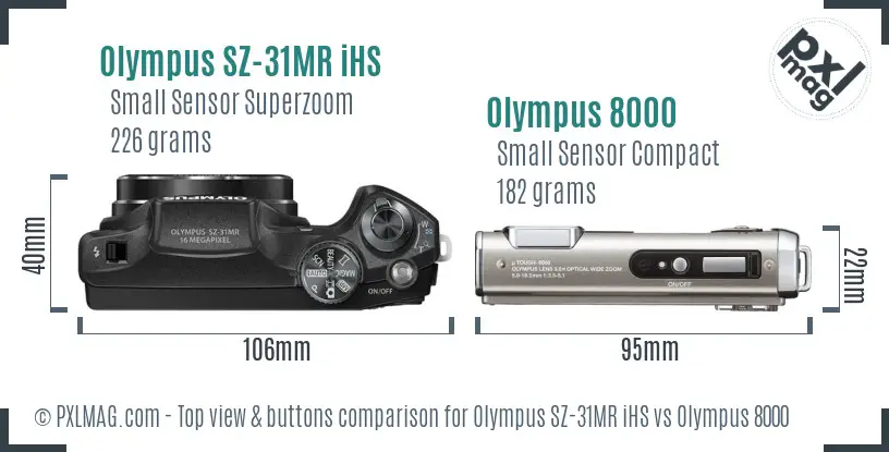 Olympus SZ-31MR iHS vs Olympus 8000 top view buttons comparison