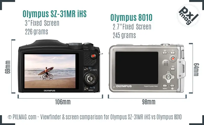 Olympus SZ-31MR iHS vs Olympus 8010 Screen and Viewfinder comparison