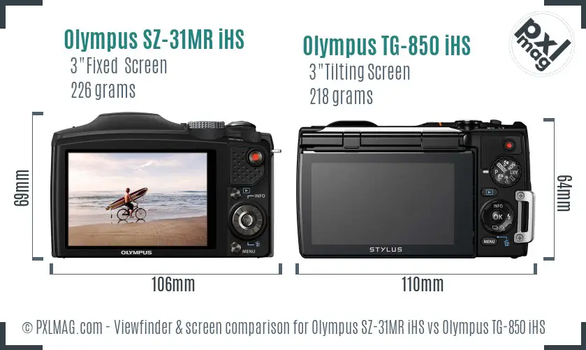 Olympus SZ-31MR iHS vs Olympus TG-850 iHS Screen and Viewfinder comparison