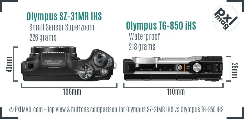 Olympus SZ-31MR iHS vs Olympus TG-850 iHS top view buttons comparison
