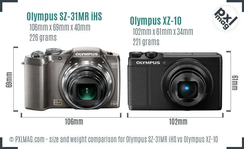 Olympus SZ-31MR iHS vs Olympus XZ-10 size comparison