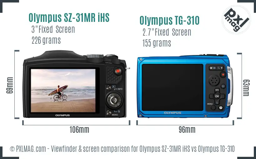 Olympus SZ-31MR iHS vs Olympus TG-310 Screen and Viewfinder comparison