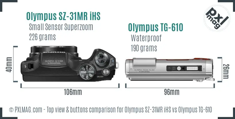 Olympus SZ-31MR iHS vs Olympus TG-610 top view buttons comparison