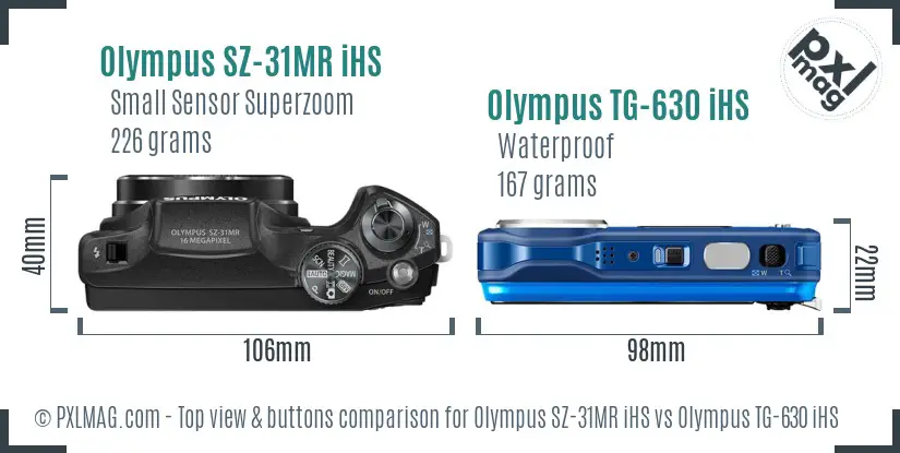 Olympus SZ-31MR iHS vs Olympus TG-630 iHS top view buttons comparison
