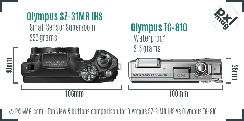 Olympus SZ-31MR iHS vs Olympus TG-810 top view buttons comparison