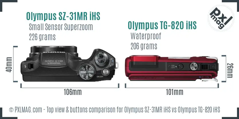 Olympus SZ-31MR iHS vs Olympus TG-820 iHS top view buttons comparison