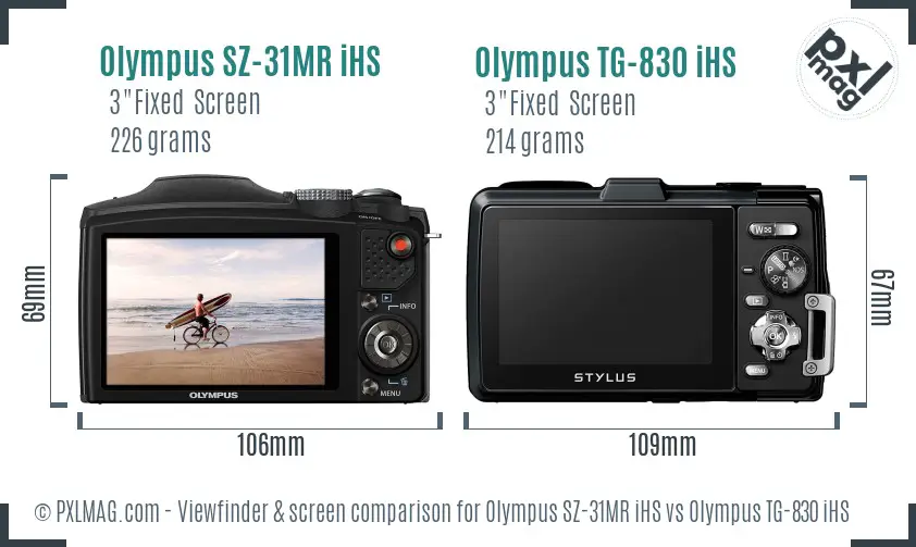 Olympus SZ-31MR iHS vs Olympus TG-830 iHS Screen and Viewfinder comparison