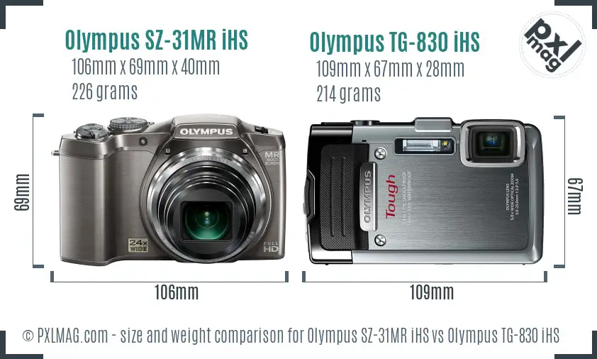 Olympus SZ-31MR iHS vs Olympus TG-830 iHS size comparison