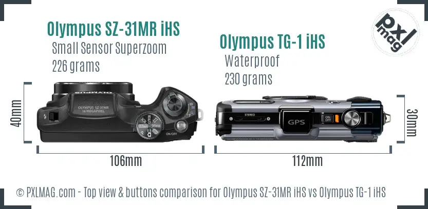 Olympus SZ-31MR iHS vs Olympus TG-1 iHS top view buttons comparison