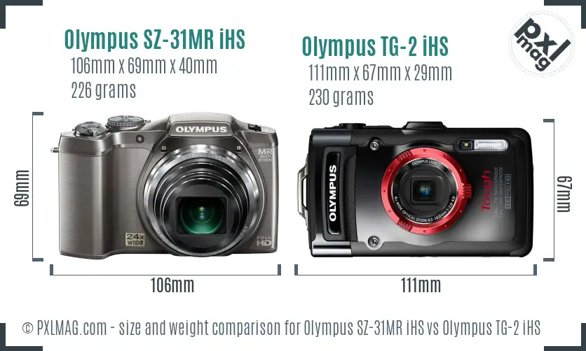 Olympus SZ-31MR iHS vs Olympus TG-2 iHS size comparison