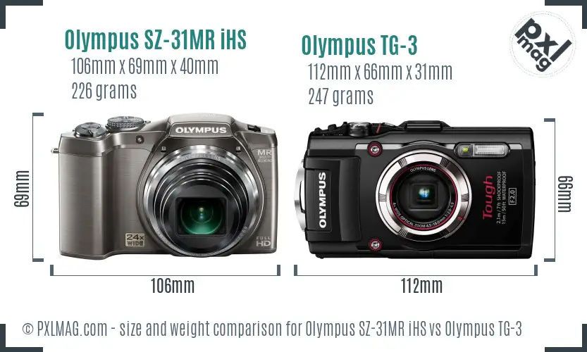 Olympus SZ-31MR iHS vs Olympus TG-3 size comparison