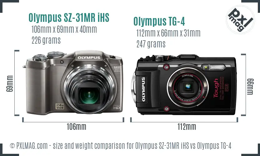 Olympus SZ-31MR iHS vs Olympus TG-4 size comparison