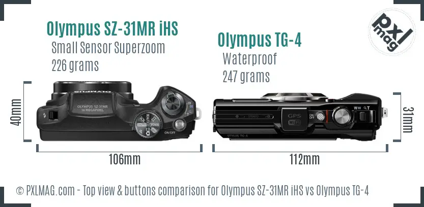 Olympus SZ-31MR iHS vs Olympus TG-4 top view buttons comparison