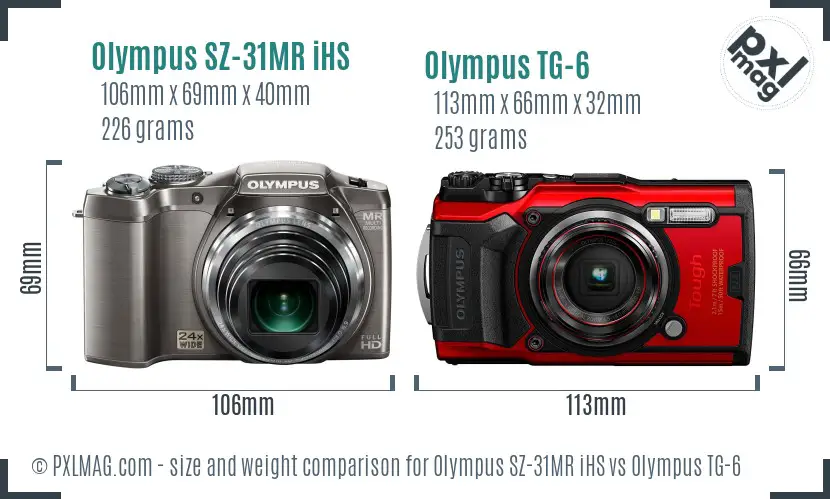 Olympus SZ-31MR iHS vs Olympus TG-6 size comparison