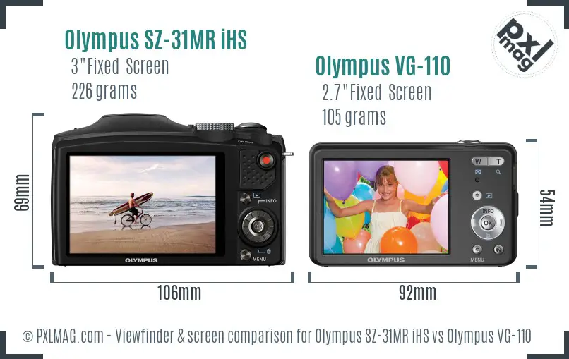 Olympus SZ-31MR iHS vs Olympus VG-110 Screen and Viewfinder comparison