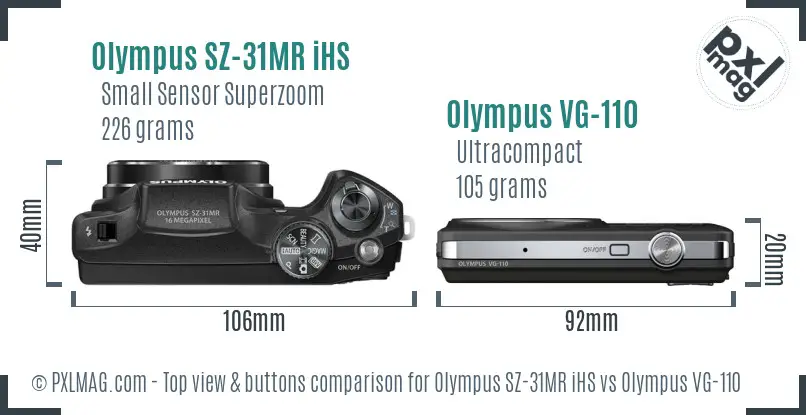 Olympus SZ-31MR iHS vs Olympus VG-110 top view buttons comparison