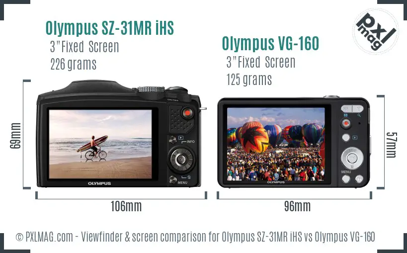 Olympus SZ-31MR iHS vs Olympus VG-160 Screen and Viewfinder comparison