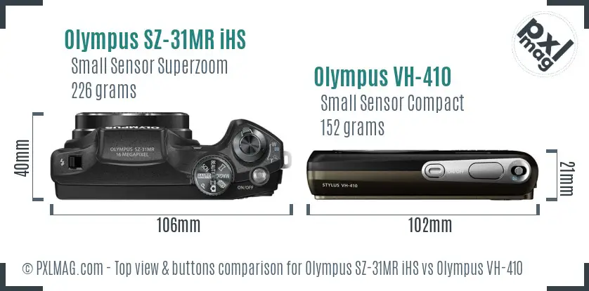 Olympus SZ-31MR iHS vs Olympus VH-410 top view buttons comparison
