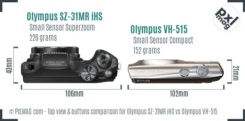 Olympus SZ-31MR iHS vs Olympus VH-515 top view buttons comparison