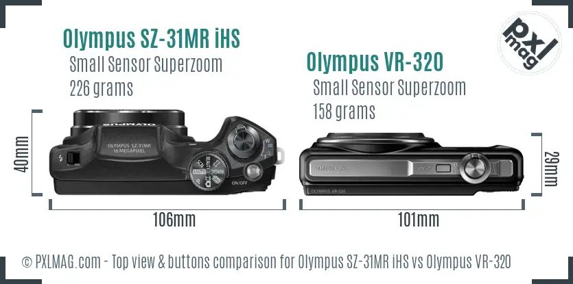 Olympus SZ-31MR iHS vs Olympus VR-320 top view buttons comparison