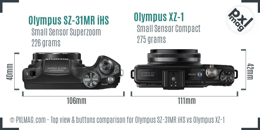 Olympus SZ-31MR iHS vs Olympus XZ-1 top view buttons comparison
