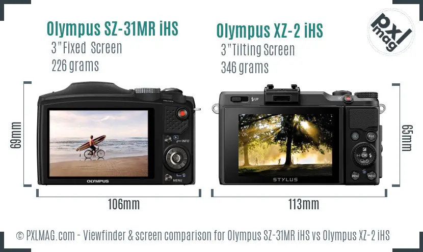 Olympus SZ-31MR iHS vs Olympus XZ-2 iHS Screen and Viewfinder comparison
