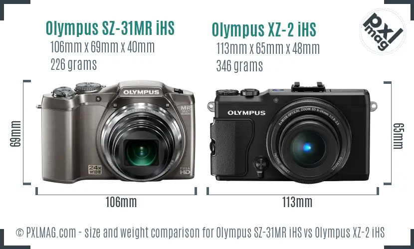 Olympus SZ-31MR iHS vs Olympus XZ-2 iHS size comparison