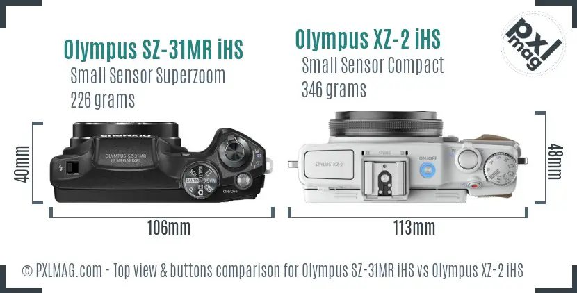 Olympus SZ-31MR iHS vs Olympus XZ-2 iHS top view buttons comparison