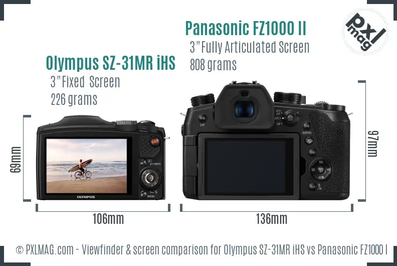 Olympus SZ-31MR iHS vs Panasonic FZ1000 II Screen and Viewfinder comparison