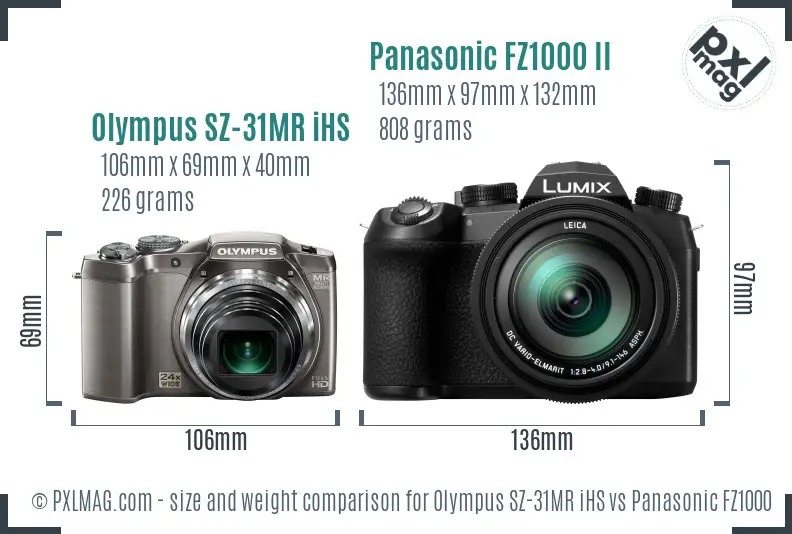 Olympus SZ-31MR iHS vs Panasonic FZ1000 II size comparison
