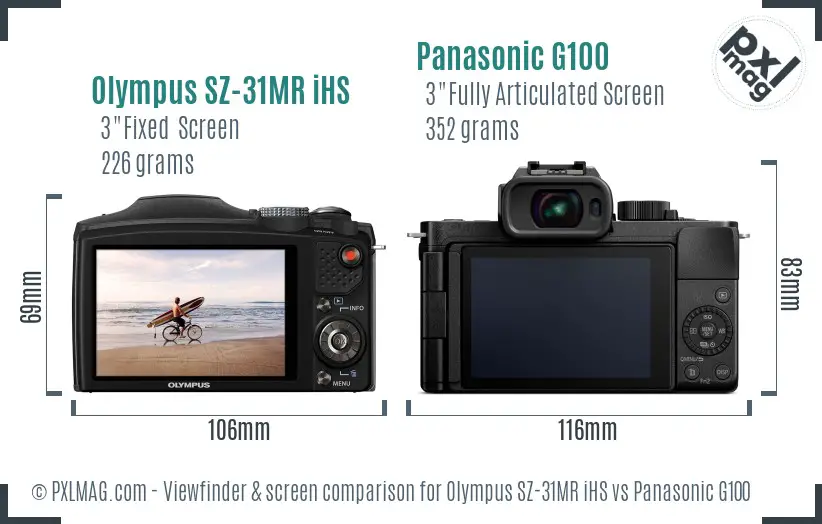 Olympus SZ-31MR iHS vs Panasonic G100 Screen and Viewfinder comparison