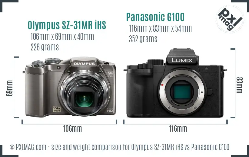 Olympus SZ-31MR iHS vs Panasonic G100 size comparison