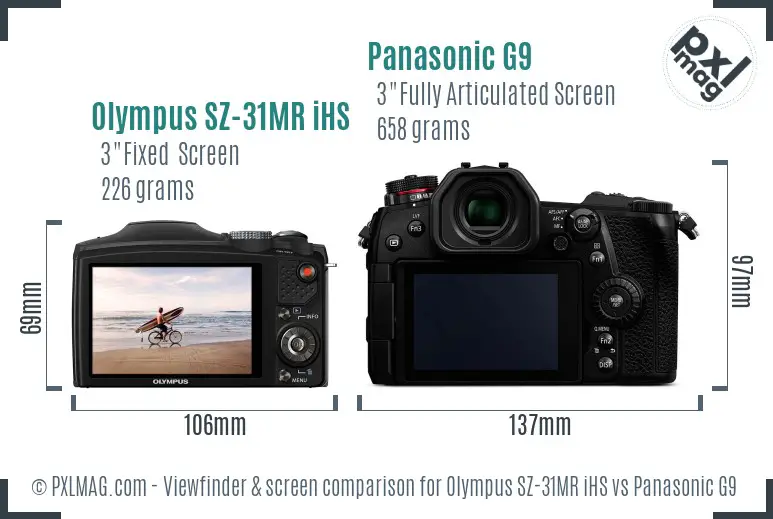 Olympus SZ-31MR iHS vs Panasonic G9 Screen and Viewfinder comparison