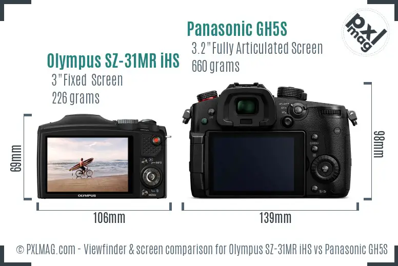 Olympus SZ-31MR iHS vs Panasonic GH5S Screen and Viewfinder comparison