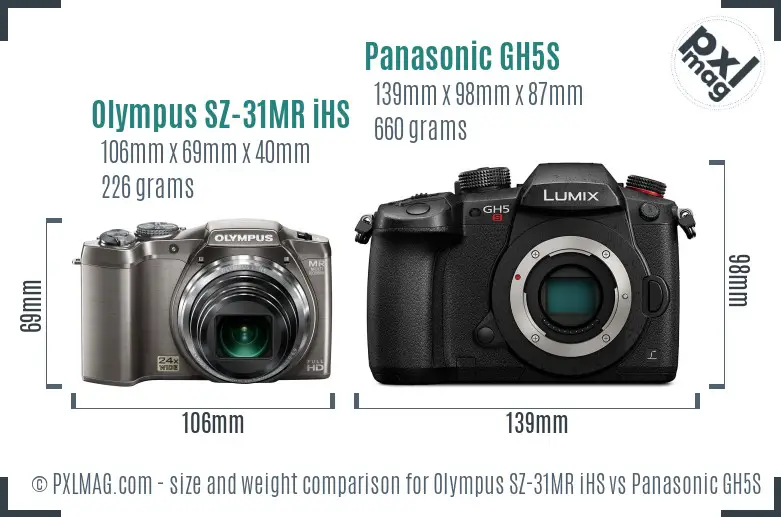 Olympus SZ-31MR iHS vs Panasonic GH5S size comparison