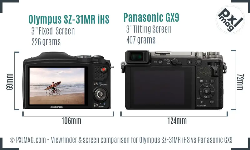 Olympus SZ-31MR iHS vs Panasonic GX9 Screen and Viewfinder comparison