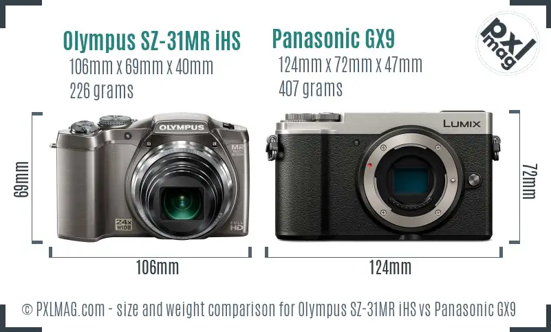 Olympus SZ-31MR iHS vs Panasonic GX9 size comparison