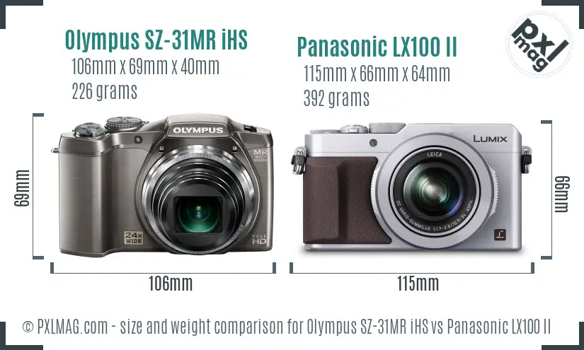 Olympus SZ-31MR iHS vs Panasonic LX100 II size comparison