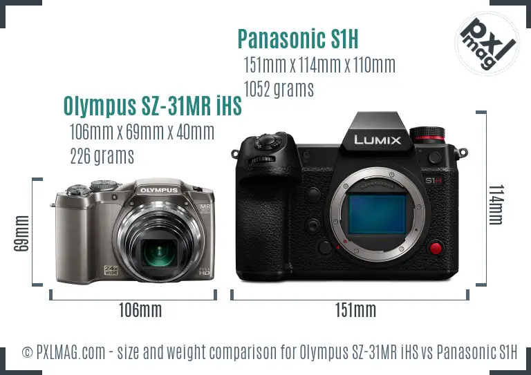 Olympus SZ-31MR iHS vs Panasonic S1H size comparison