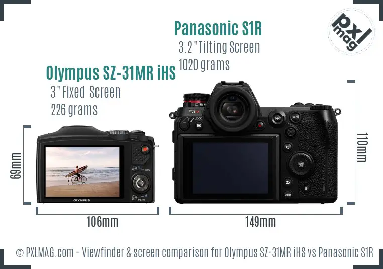 Olympus SZ-31MR iHS vs Panasonic S1R Screen and Viewfinder comparison