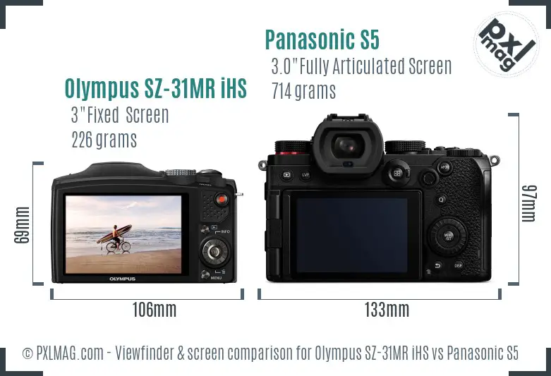 Olympus SZ-31MR iHS vs Panasonic S5 Screen and Viewfinder comparison