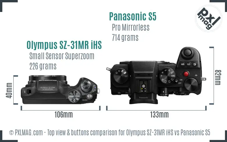 Olympus SZ-31MR iHS vs Panasonic S5 top view buttons comparison