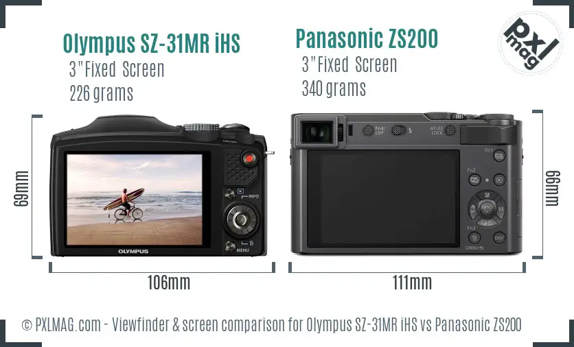 Olympus SZ-31MR iHS vs Panasonic ZS200 Screen and Viewfinder comparison