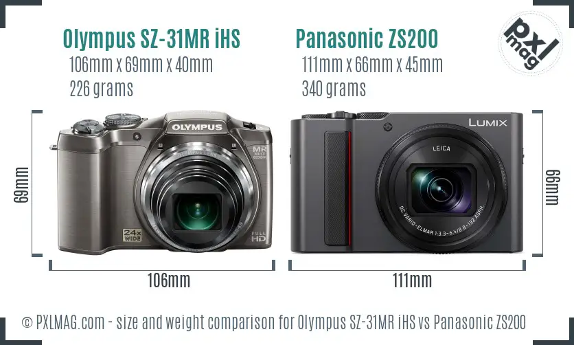 Olympus SZ-31MR iHS vs Panasonic ZS200 size comparison