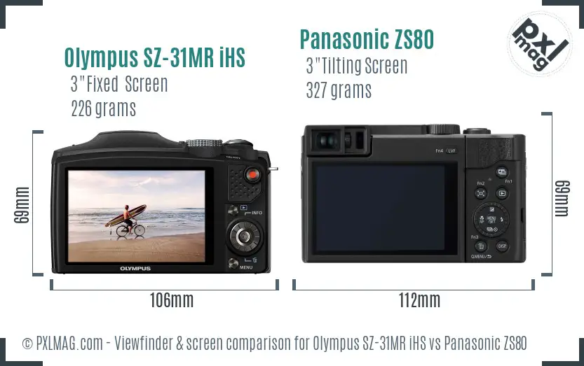 Olympus SZ-31MR iHS vs Panasonic ZS80 Screen and Viewfinder comparison