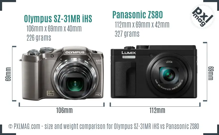 Olympus SZ-31MR iHS vs Panasonic ZS80 size comparison
