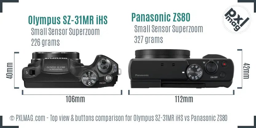 Olympus SZ-31MR iHS vs Panasonic ZS80 top view buttons comparison